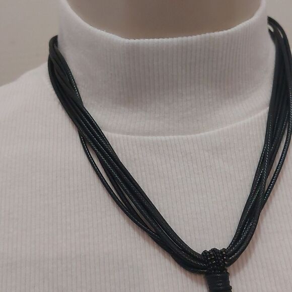 Glass Beads Accent Tasseled Y Drop Necklace 7 Strands Woven Cord Statement - Picture 5 of 6